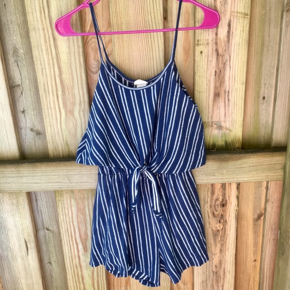 Caution To The Wind Pants - SALE! Blue and White Striped Romper, S